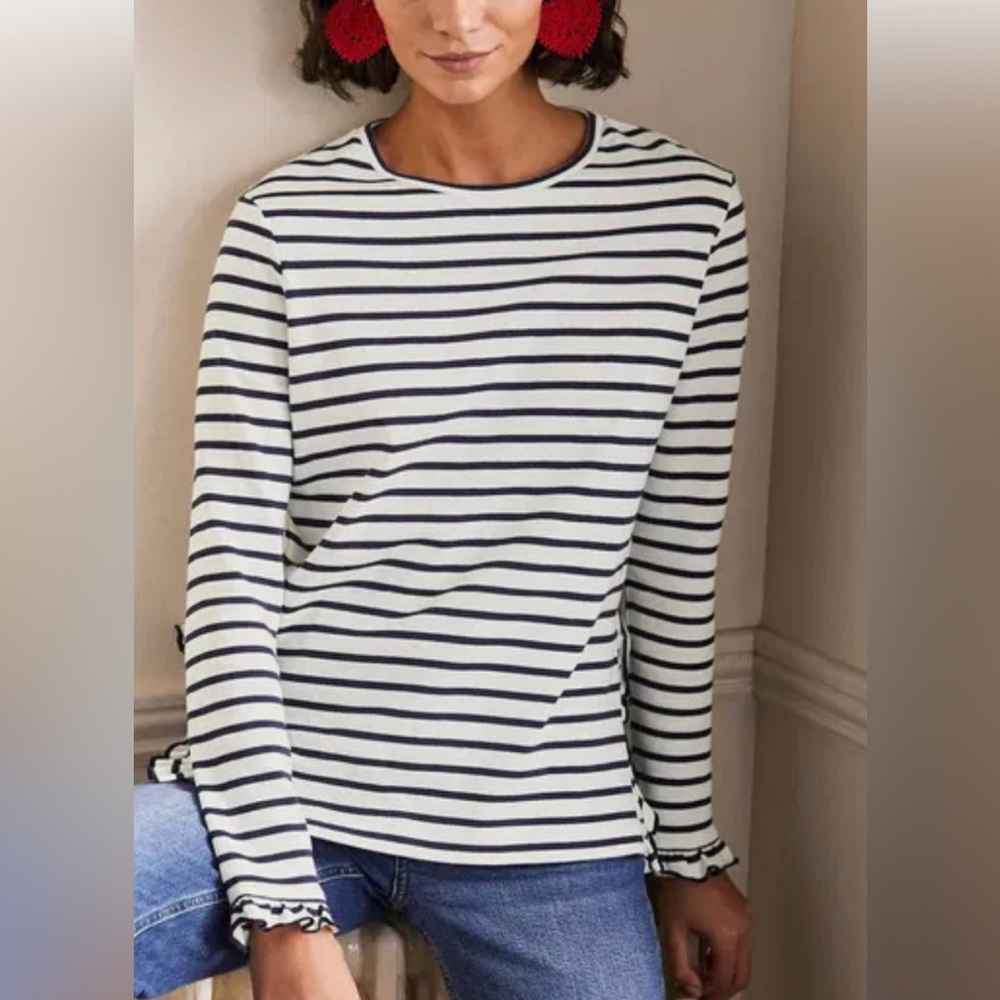 Boden Women’s Cotton Frilled Side Split Jersey Top Size 10